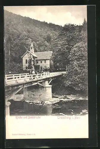 AK Treseburg i. Harz, Kirche und Bodebrücke