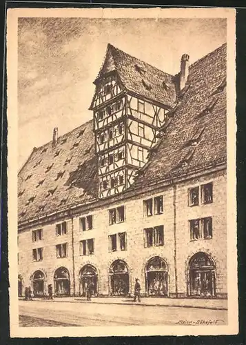 Künstler-AK Nürnberg, Blick auf die zerstörte Mauthalle