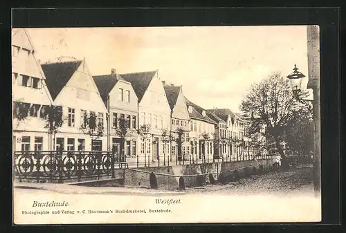 AK Buxtehude, Strasse am Westfleet mit Geschäft