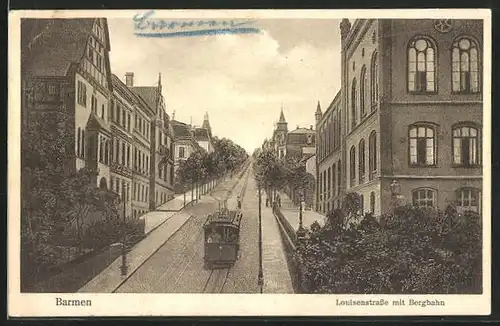 AK Barmen, Louisenstrasse mit Bergbahn