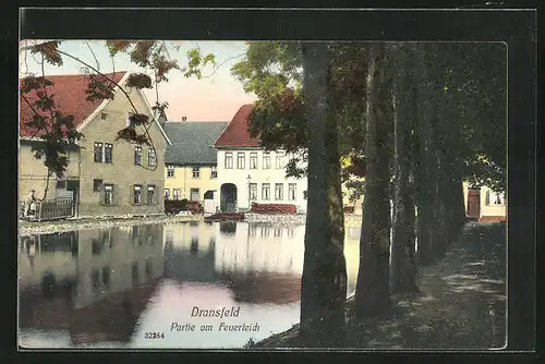 AK Dransfeld, Ortspartie am Feuerteich