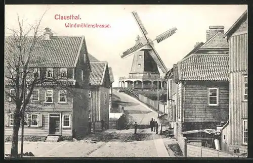 AK Clausthal, Windmühlenstrasse mit Mühle