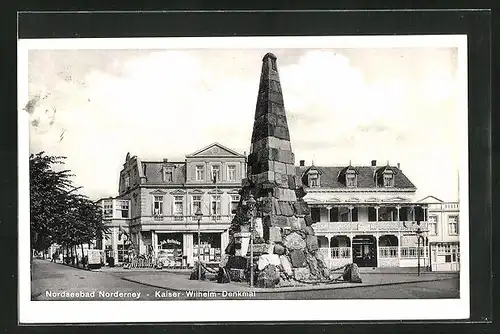 AK Norderney, Kaiser-Wilhelm Denkmal, Geschäft Joh. Bolinius