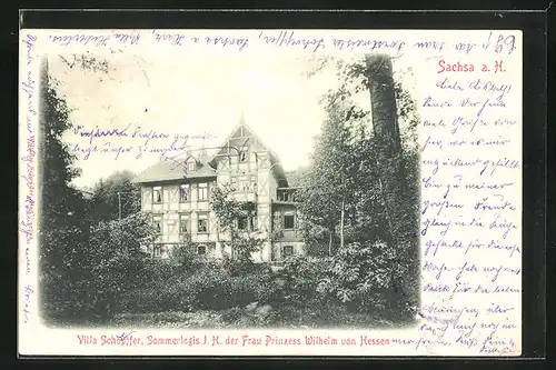 AK Sachsa a. H., Villa Schöpfer, Sommerlogis J. H. der Frau Prinzess Wilhelm von Hessen