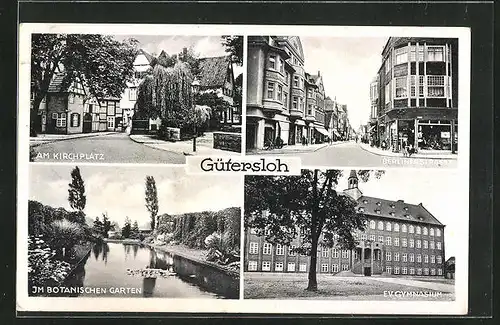 AK Gütersloh, Strasse am Kirchplatz, Berlinerstrasse, EV. Gymnasium