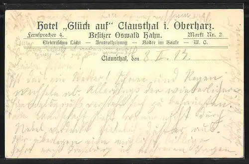 AK Clausthal i. Oberharz, Hotel Glück auf