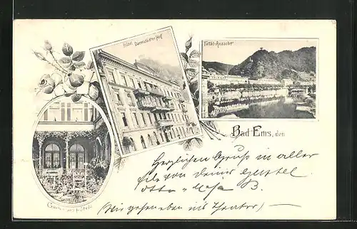 AK Bad Ems, Hôtel Darmstädter Hof, Garten, Totalansicht