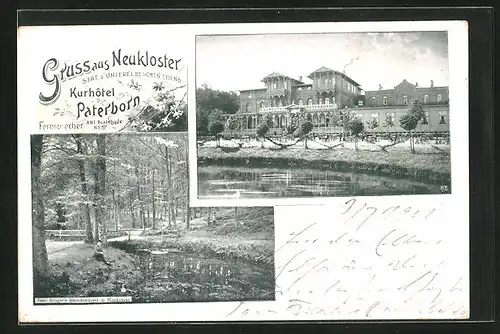 AK Neukloster, Kurhotel Paterborn, Ortspartie mit Brücke