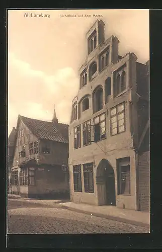 AK Lüneburg, Strasse auf dem Meere mit Giebelhaus