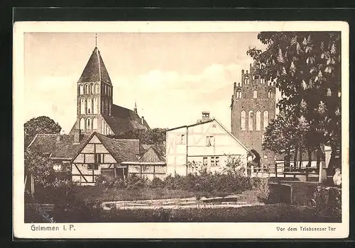 AK Grimmen i. P., Partie vor dem Triebseeser Tor mit Blick zur Kirche