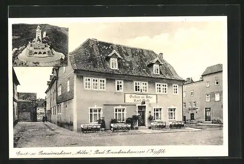 AK Bad Frankenhausen / Kyffhäuser, Gasthaus und Pension Adler, Kyffhäuser-Denkmal