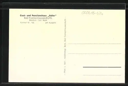 AK Bad Frankenhausen / Kyffhäuser, Gasthaus und Pension Adler, Kyffhäuser-Denkmal