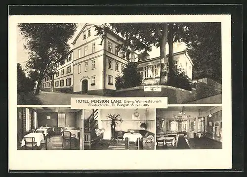 AK Friedrichroda i. Th., Hotel Lanz in der Burgstrasse 15, Innen- und Aussenansicht