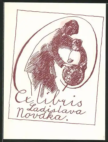 Exlibris Ladislava Nováka, Vater zeigt Sohn Globus
