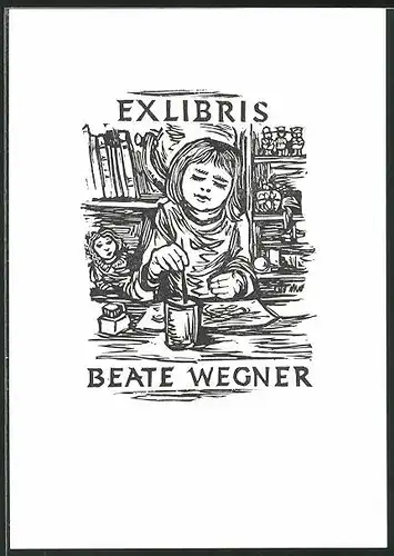 Exlibris Beate Wegner, Kind rührt Kakao um