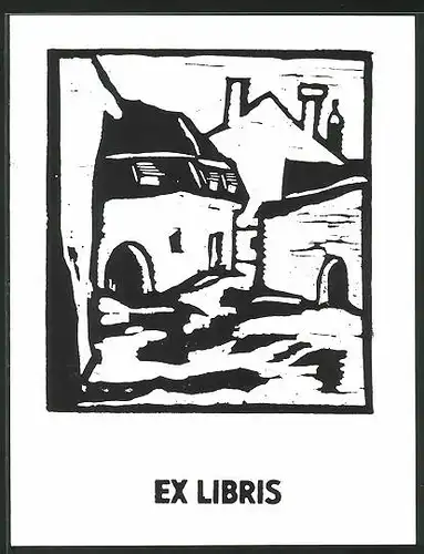 Exlibris Strasse mit Häusern