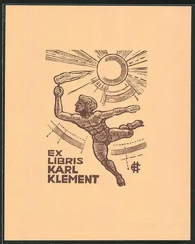 Exlibris Karl Klement, Olympischer Läufer mit Fackel