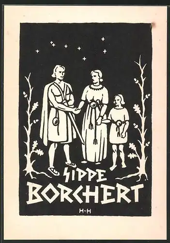 Exlibris Sippe Borchert, Heilige fassen sich an die Hände