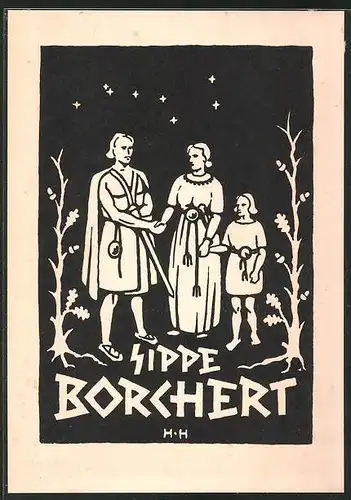 Exlibris Sippe Borchert, Heilige fassen sich an die Hände