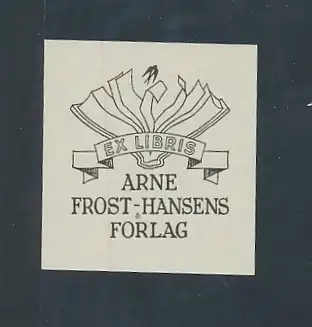 Exlibris Arne Frost, Hansens Forlag, Buch mit Vogel