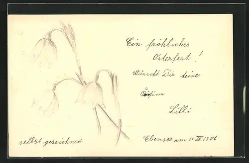 Künstler-AK Handgemalt: Blühende Schneeglöckchen