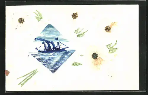 Papierkunst-AK Dampfer auf See