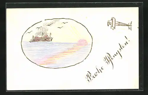 Papierkunst-AK Schiff auf hoher See