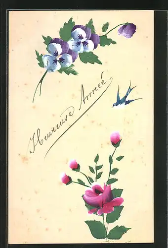 Künstler-AK Handgemalt: Stiefmütterchen und Mohnblumen