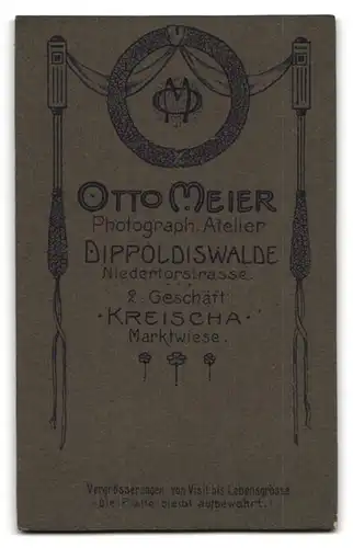 Fotografie Otto Meier, Dippoldiswalde, Niedertorstrasse, Portrait süsses Kleinkind im karierten Kleid auf Fell sitzend