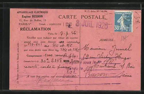 AK Paris, Appareillage Électrique Eugène Busson, 15, Rue de Buffon
