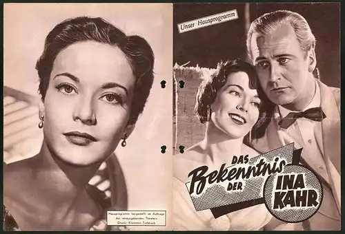 Filmprogramm Unser Hausprogramm, Das Bekenntnis der Ina Kahr, Elisabeth Müller, Curd Jürgens, Regie: G. W. Pabst