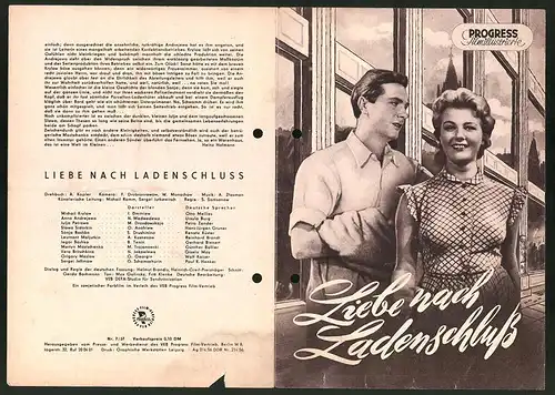 Filmprogramm PFI Nr. 7 /57, Liebe nach Ladenschluss, I. Dmitriew, N. Medwedewa, Regie: S. Samsonow