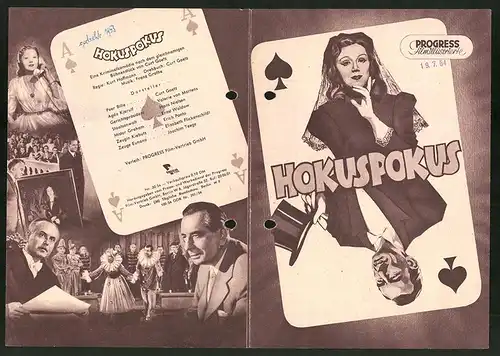 Filmprogramm PFI Nr. 30 /54, Hokuspokus, Valerie von Martens, Curt Goetz, Regie: Kurt Hoffmann