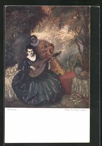 Künstler-AK Otto Herschel: Watteau, Minnesängerin mit Laute