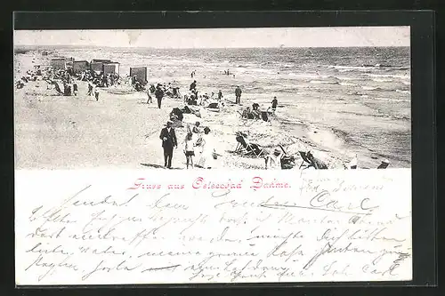 AK Dahme / Holstein, Ummkleidewagen & Badegäste am Strand