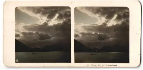 Stereo-Fotografie unbekannter Fotograf, Ansicht Thun, See bei Mondaufgang