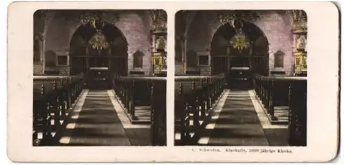 Stereo-Fotografie unbekannter Fotograf, Ansicht Kinekulle /Schweden, Inneres der 1000 jährigen Kirche