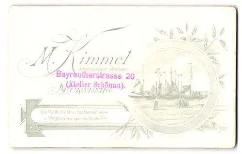 Fotografie M. Kimmel, Nürnberg, Segelboote vor der Küste, Rückseitig Portrait brünette Dame