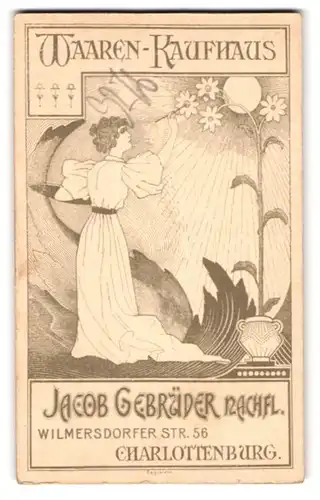 Fotografie Jacob Gebrüder Nachfl., Berlin-Charlottenburg, Wilmersdorferstr. 56, Jugendstil, Dame bemalt Blumenblüten