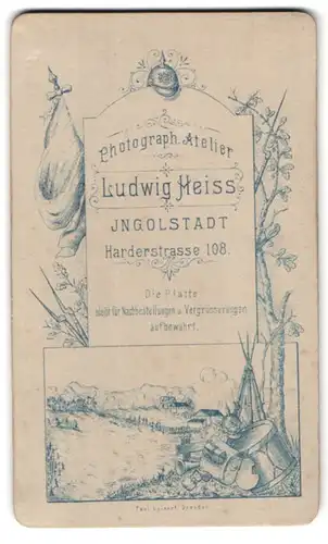 Fotografie Ludwig Heiss, Ingolstadt, Harderstrasse 108, Soldaten-Ausrüstung mit Pickelhaube