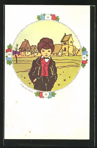 Künstler-AK Hansi: Knabe in Tracht aus Elsass-Lothringen