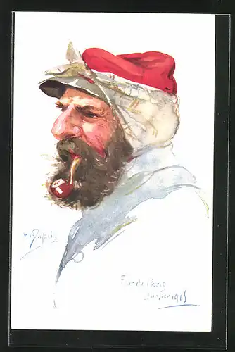 Künstler-AK Em. Dupuis: Four de Paris Janvier 1915, Französischer Soldat in Uniform mit Pfeife, Nos Poilus No 9