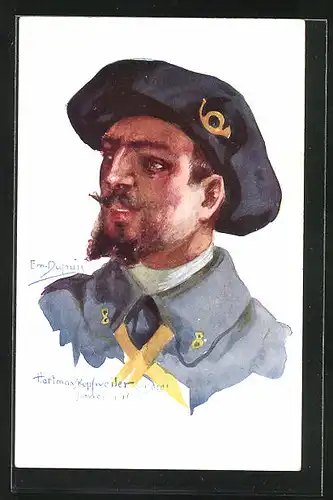 Künstler-AK Em. Dupuis: Hartmanskopfweiler Alsace Janvier 1951, Französischer Soldat in Uniform, Nos Poilus No 8