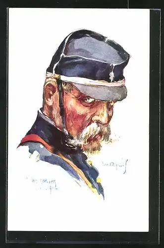 Künstler-AK Em. Dupuis: Villers Cotterets 1914, Französischer Soldat in Uniform, Nos Poilus No 7