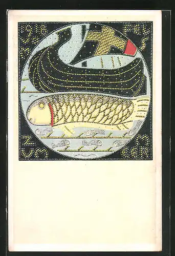 AK Segelschiff und Fisch, Kriegshilfe 1918