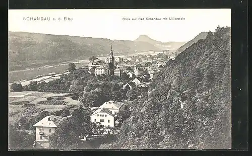 AK Schandau an der Elbe, Blick auf Bad Schandau mit Lilienstein