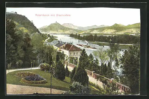 AK Rolandseck, Dampfer auf dem Rhein, Drachenfels