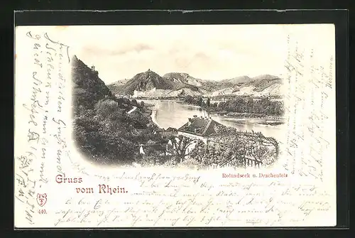 AK Rolandseck, Rhein, Drachenfels