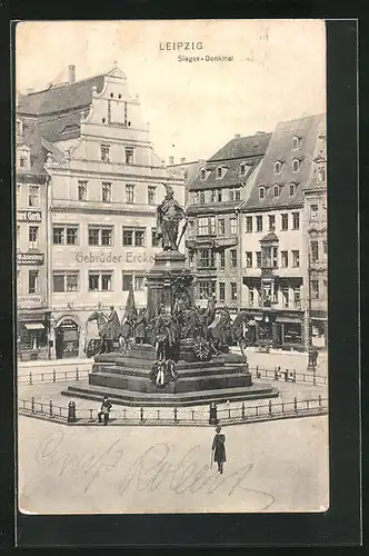 AK Leipzig, Siegesdenkmal und Geschäftshäuser