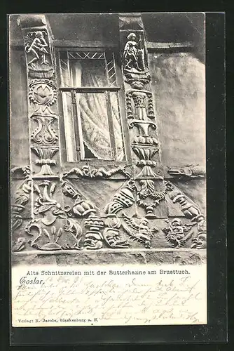 AK Goslar, Alte Schnitzereien mit Butterhanne am Brusttuch